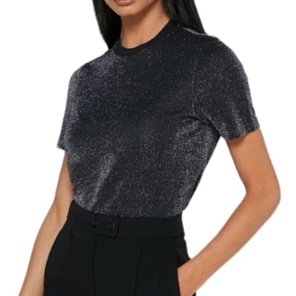 Ted Baker Elyas Black Shimmer Short Sleeve Crewneck Top Small